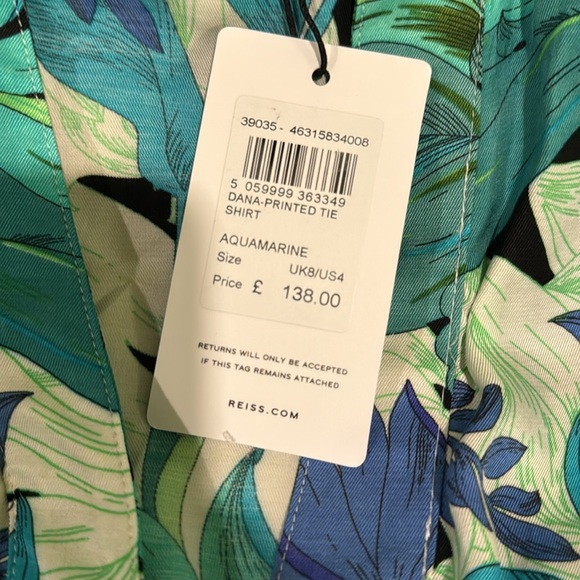 Reiss NWT Green and Blue Leaf Print Button Down Shirt - Picture 5 of 6